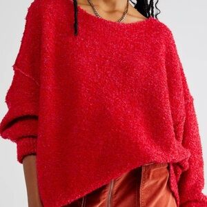 Free People Oversized Cherry Red Women's Sweater Tunic Size Small Cozy Top